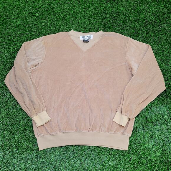 Vintage 80s MOD Velour Sweater Womens XL 22x24 Beige - Picture 1 of 10